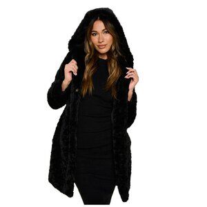 Coalition LA Hooded Faux Fur Snap Coat With Pockets